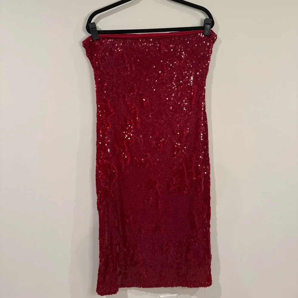 LUCY PARIS Strapless Sequin Sheath Dress‎ Women's Party Cocktail Burgundy Red